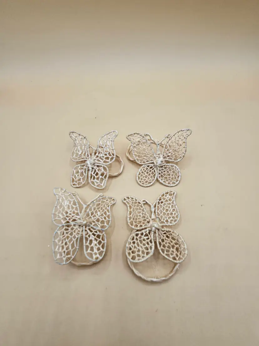 4 Tan Butterfly Rattan Napkin Rings