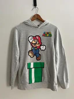 Nintendo Super Mario Grey Hoodie Youth XL Green Pipe Gamer Streetwear Kidcore