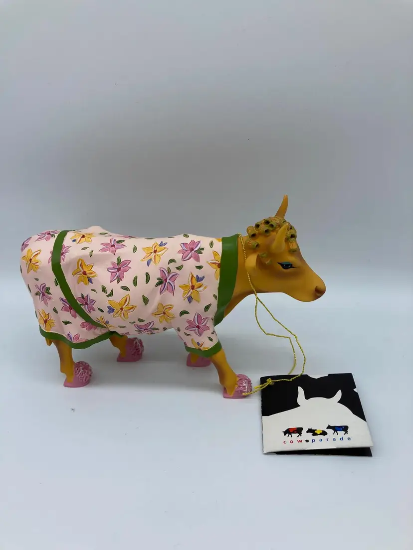 Cow Parade 'Early Show' Bathrobe, Curlers, Slippers 2000 Retired #9129