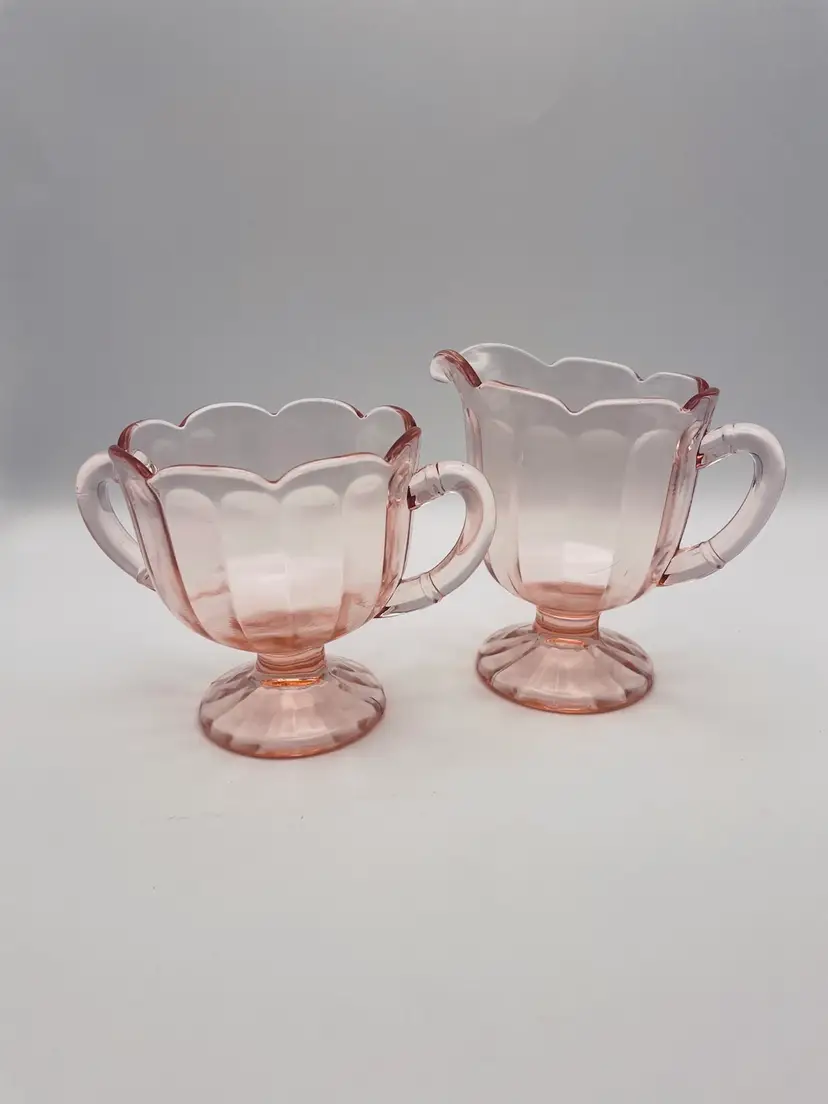 Pink Depression Glass Anchor Hocking “Mayfair Open Rose” Creamer/Sugar Bowl Set