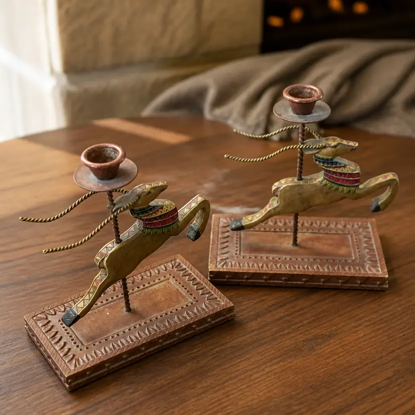 Marsha McCarthy Amazonia Hand Painted Gazelle Candle Holders for Silvestri, 8.75