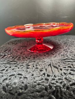 Viking Amberina Footed Compote. Has Cadmium Glow