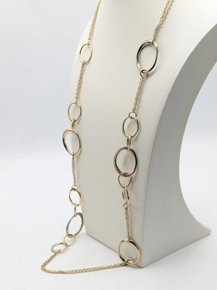 Gold Tone Double Chain Circle Link Necklace