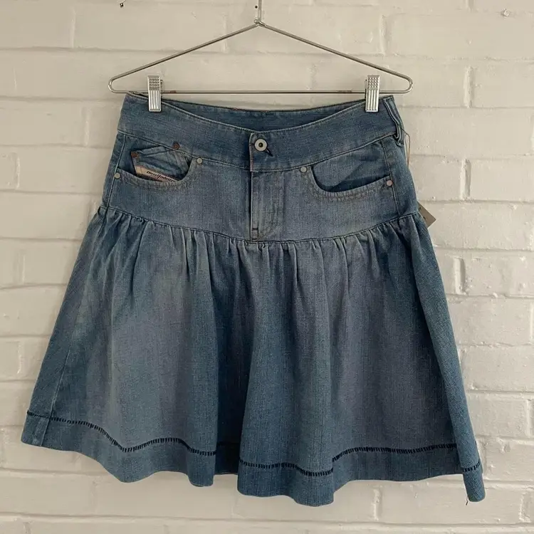Diesel Washed Denim Frill Skirt   28" W