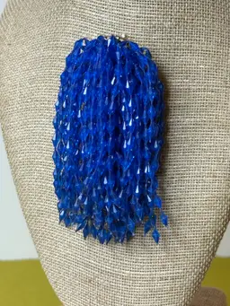Vintage Blue Plastic Pom Pom Brooch Cascade Waterfall Fashion Jewelry Retro