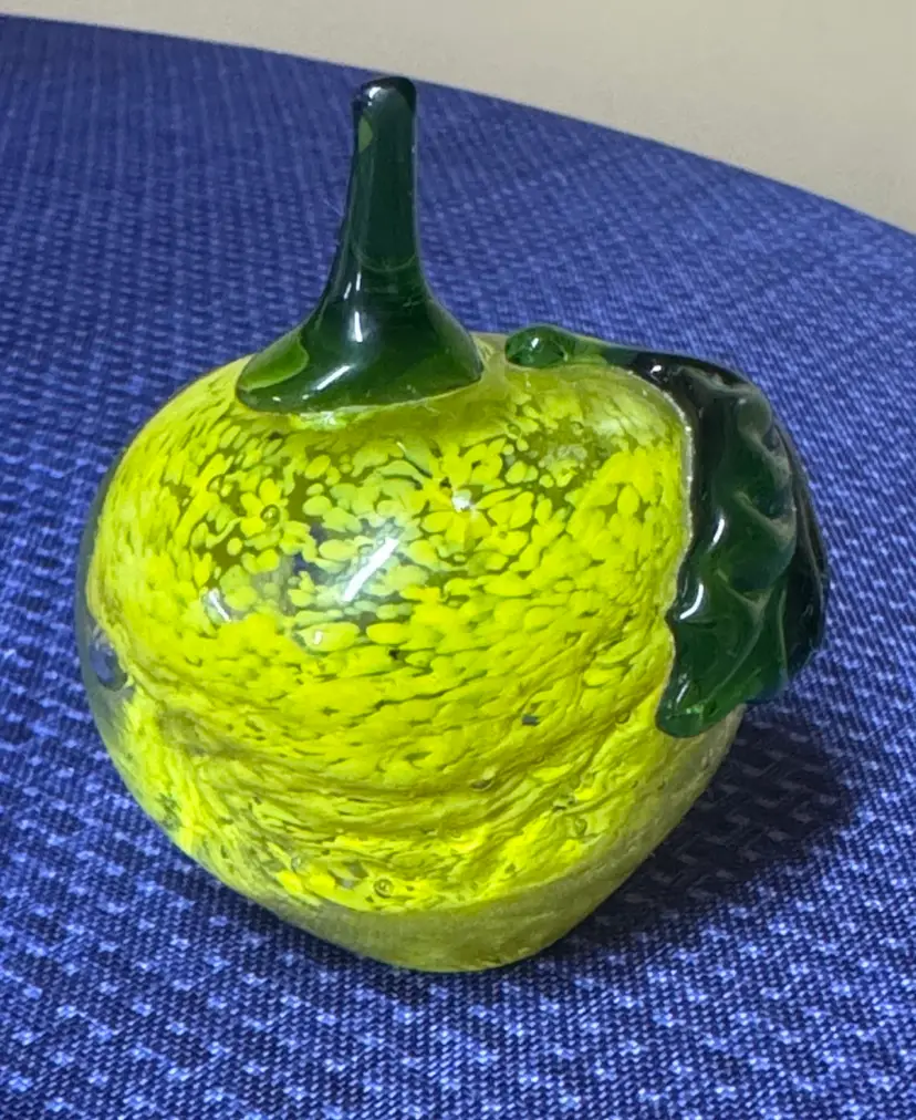 art glass paperweight yellow lemon hand-blown 3.5” tall