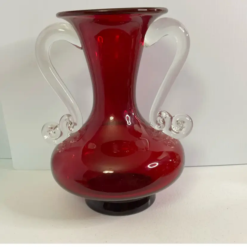 Red Art Glass Red Handled Vase