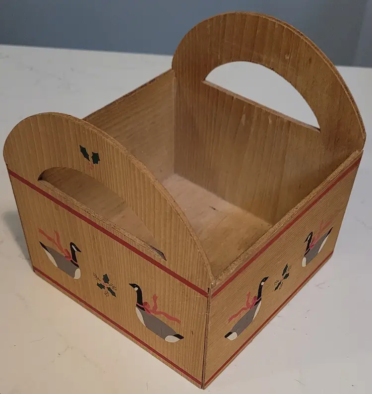 Hallmark Christmas Geese Red Ribbons Wooden Napkin Tray Korea