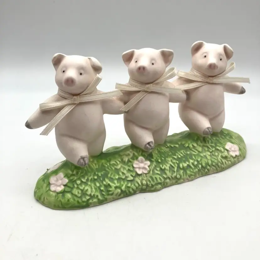 BIN - Department Dept 56 Three 3 Pink Pigs Dancing Can-Can Vintage 1987 Ceramic