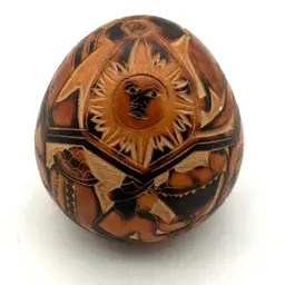 06 - Vintage Peruvian Shaker Gourd With Carved Story 2.25”