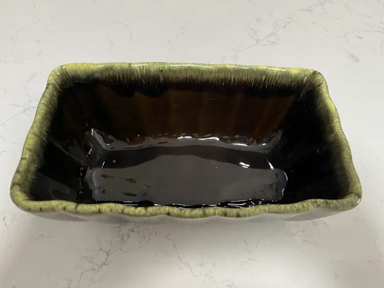 Vintage HULL Pottery F42 USA Dark Green With Drip Glaze Fluted Rectangle Planter Rectangle