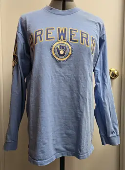 Nike Team MLB Milwaukee Brewers Long Sleeve Powder Blue Shirt Size Medium Baseball