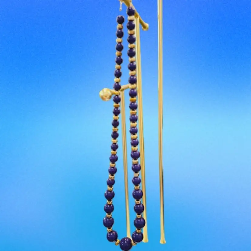 Purple Beaded Necklace with Gold-Tone Spacers – 24” Statement Jewelry