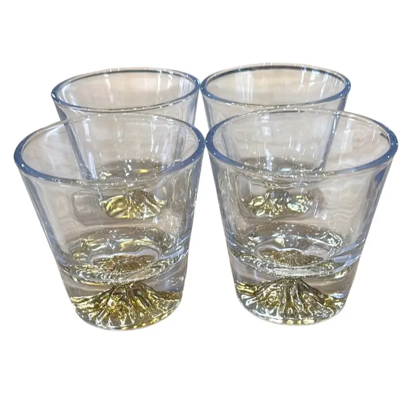 Gold Mount Fuji Low Ball Drinking Glasses Set A Four