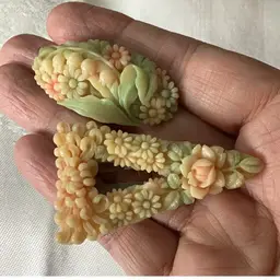 Vintage Lot Of 2 Fur Clip Celluloid Carved Flowers