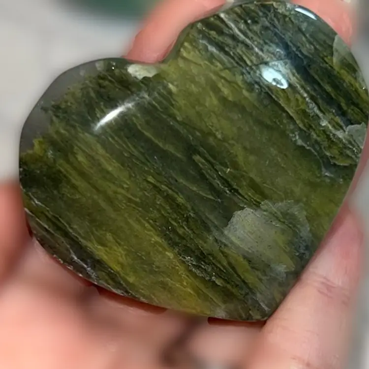 Moss Agate Dimensional Heart Stone 2.25”