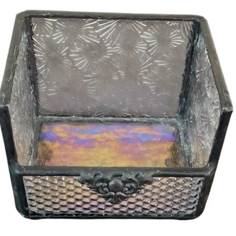 #01 Glass Business Card /Trinket Holder Handcrafted Vintage Looking