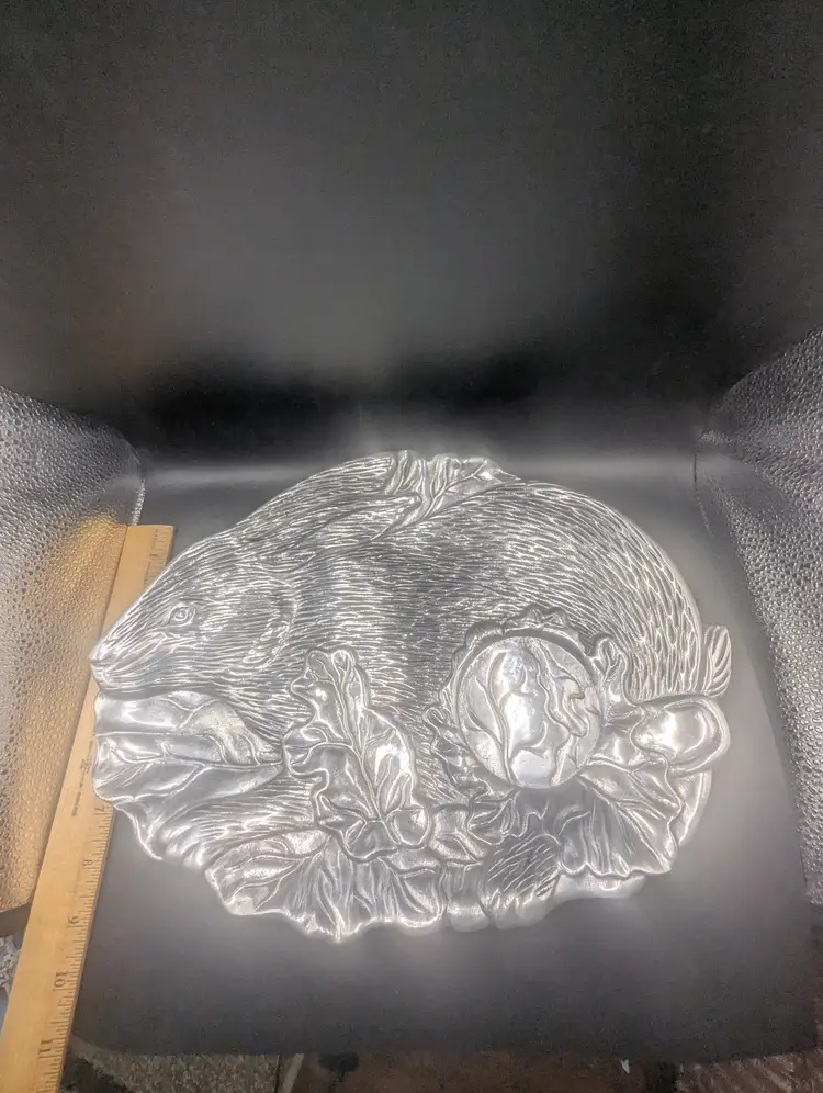 Vintage The Haldon Group 1984 Metal Aluminum Rabbit Bunny Oval Platter Cabbage perfect for the Easter Holiday