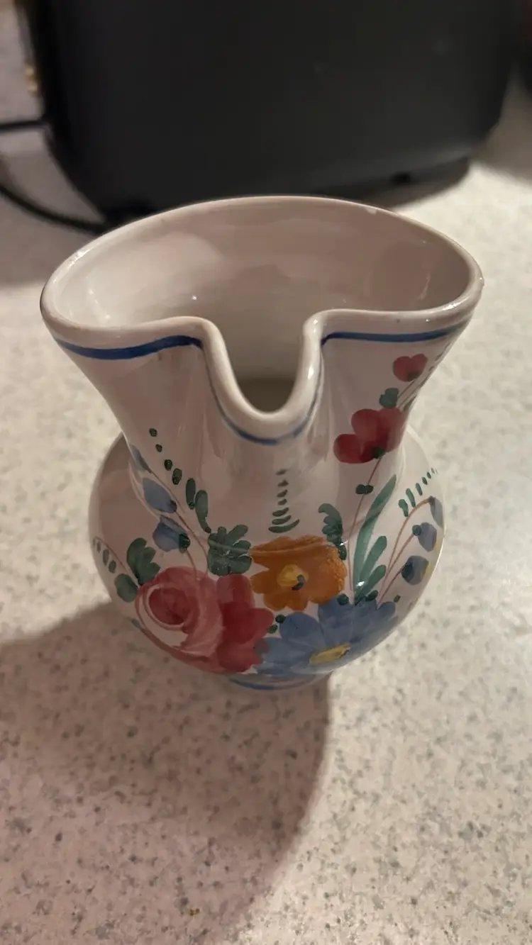 Vintage Italian Hand-Painted Ceramic Pitcher Creamer, Marked