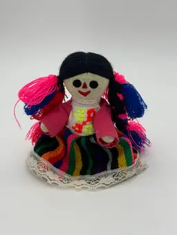 Vibrant Colorful Traditional Mexican Lele Rag Doll Handmade (5.5” X 4”) Vintage