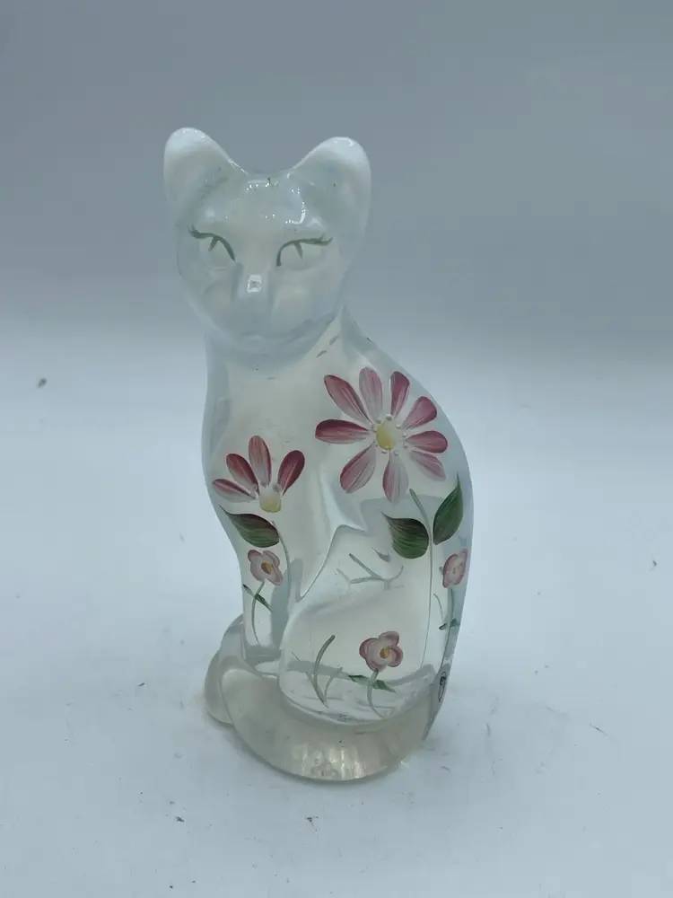 Fenton Art Glass Hand Painted Opalescent Stylized Cat Figurine