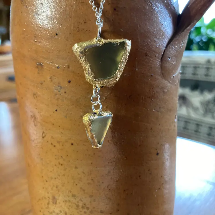 Erie Glass Artisan Made Pendant Green Uranium Glass Glow Glass Handcrafted Jewelry