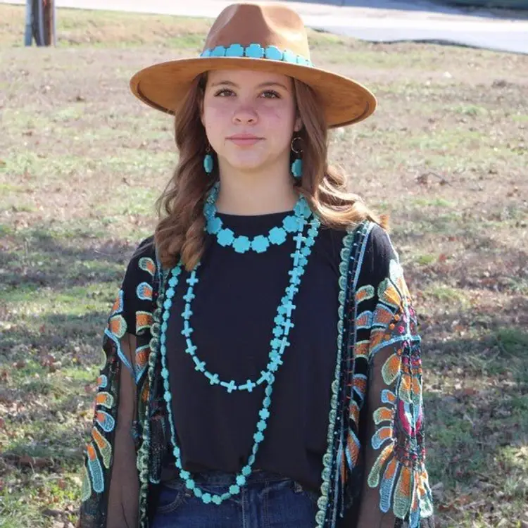 Short Turquoise Beaded Cross Necklace