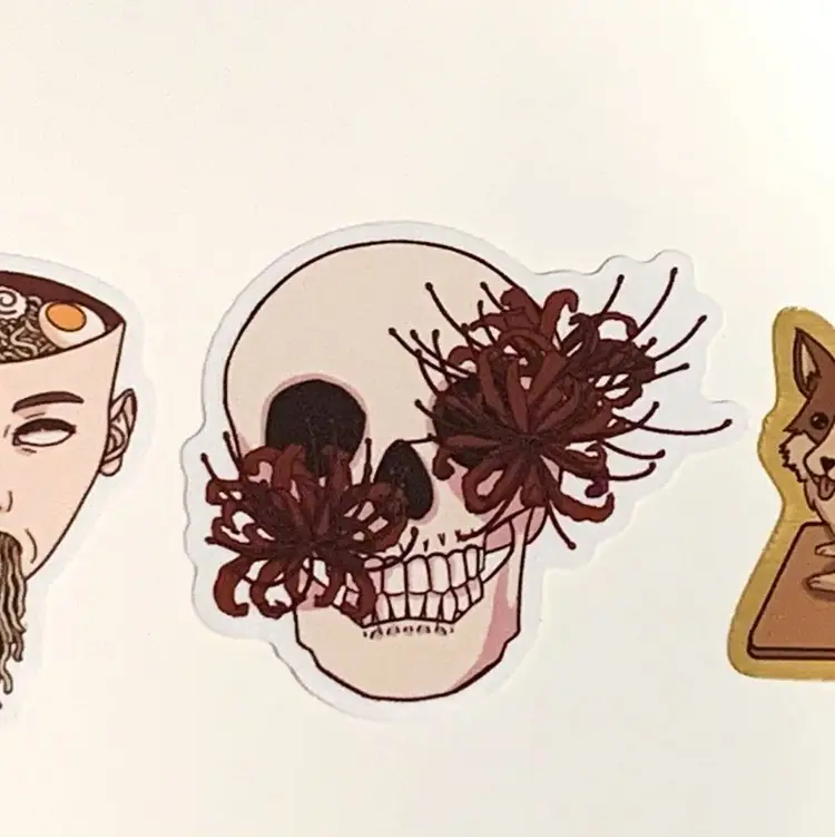 Spider Lily Skull Clear Vinyl Sticker