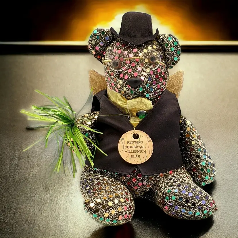 Red Wing Stoneware Y2K Millennium Bear Angel Top Hat Plush Sparkles Minnesota