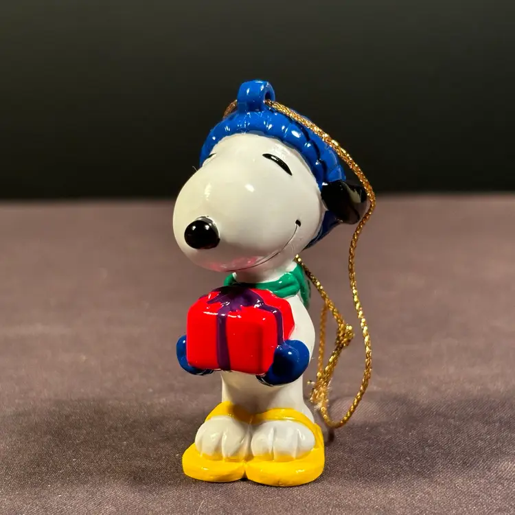 Snoopy with Snowshoes and Red Present PVC Ornament