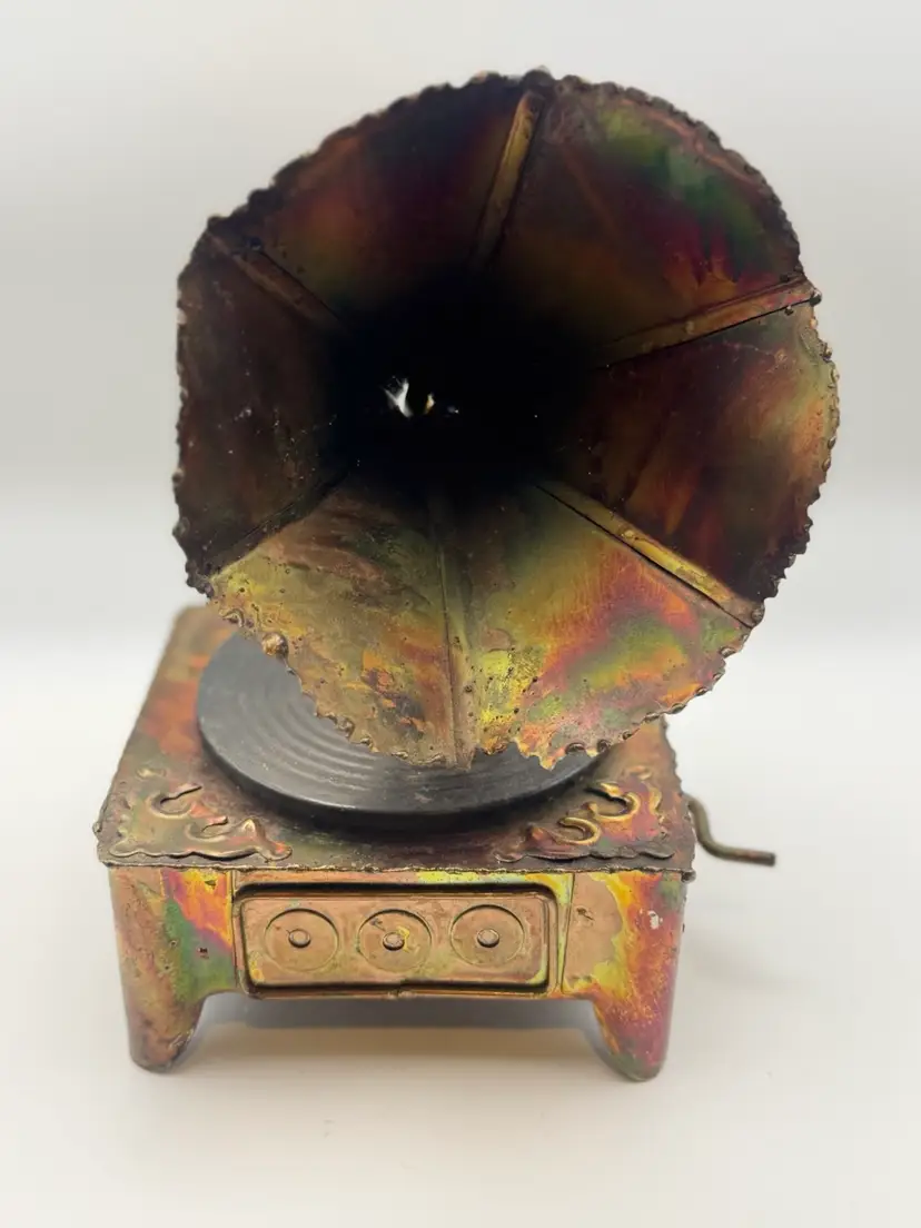 Copper/Tin Gramophone Design Music Box 5" x 5" x 8"