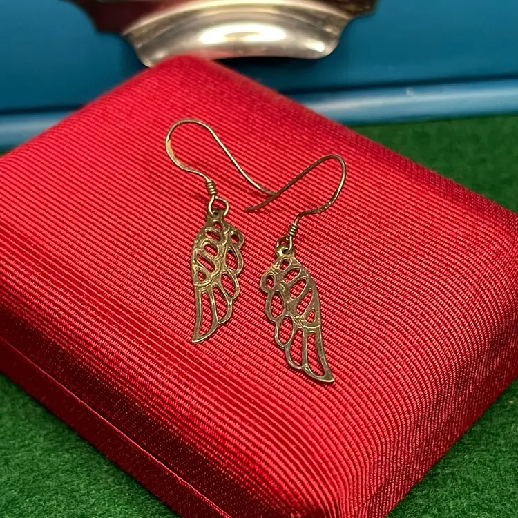 Sterling 925 Silver Wing Hook Earrings Cut Outs Dangle