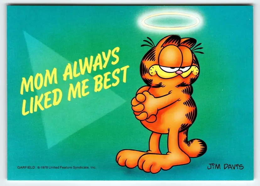 Garfield Mom Always Liked Me Best Postcard Jim Davis Comic Orange Tabby Cat 1978