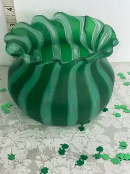Vintage Latticino Frosted Emerald Bowl
