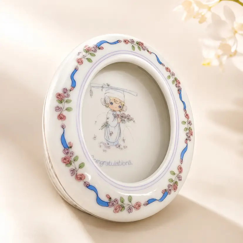 Vintage 1994 Precious Moments Graduation Picture Frame Porcelain Oval 2x3 "Congratulations Graduate" By Enesco, Late 20th Century Rare CollectiblePm