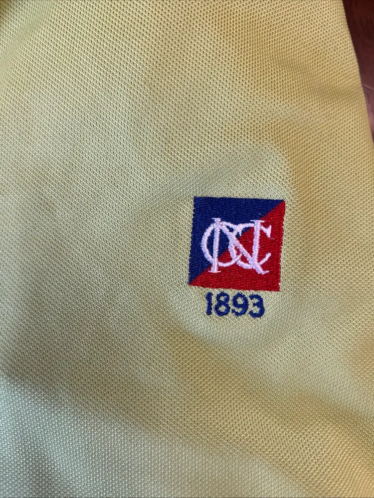 Lime Green Foot Joy Newport Country Club Golf Polo 1893 Purple Stripes On Collar