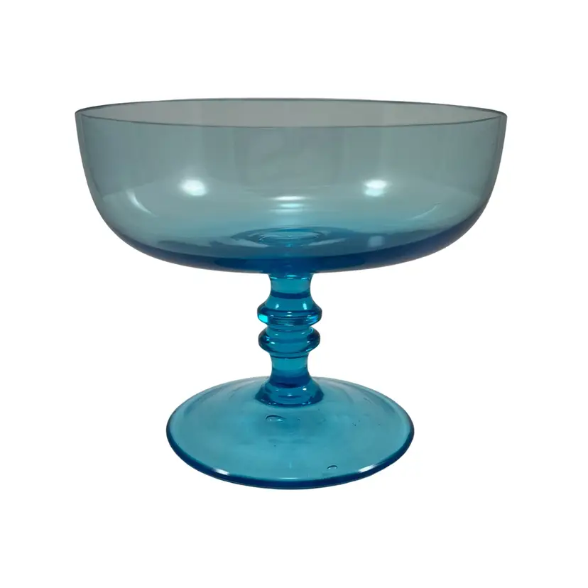Blue Glass Pedestal Dish, MCM Pedestal Bowl