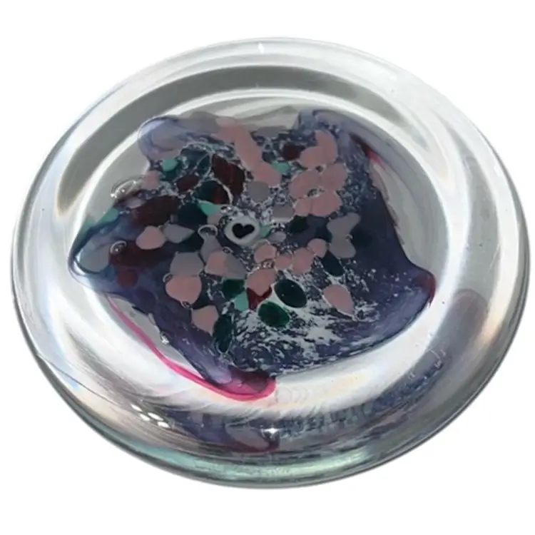 Jones? Glass Paperweight or Dish Millefiori Heart in Center