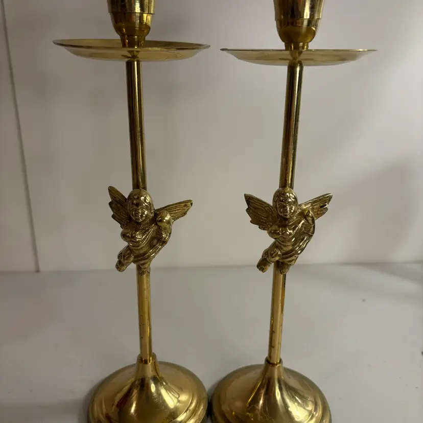 Brass Angel Pillar Candle Holders
