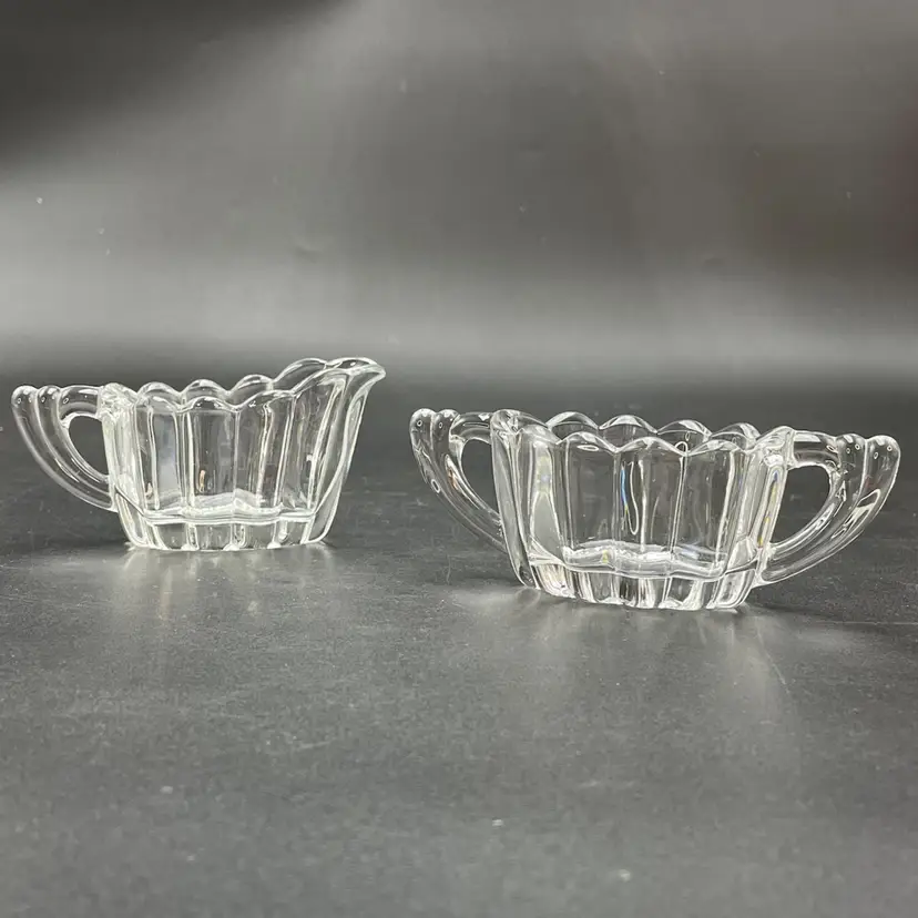 Heisey Glass Clear Crystolite Cream Sugar Set of 2 VTG Kitchen Serving