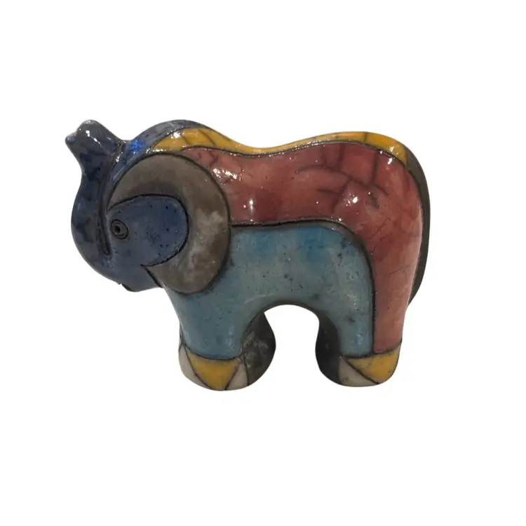 Vintage South African Raku Elephant Multi Color Hand Crafted Pottery Signed 5.5”