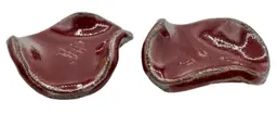 Set of 2 Signed Studio Art Pottery Chopstick Brush Rest Ashtray Maroon Red 2.5”