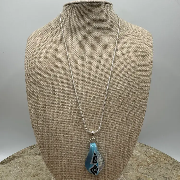 Dainty Art Glass Pendant Silver Tone Necklace