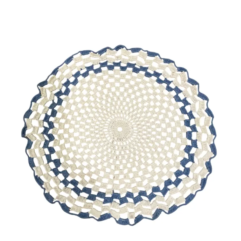 Round Blue & Cream Doily - 11.25” Dia