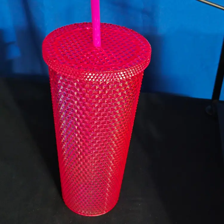 Pink Iridescent Diamond Tumbler with Straw 24oz