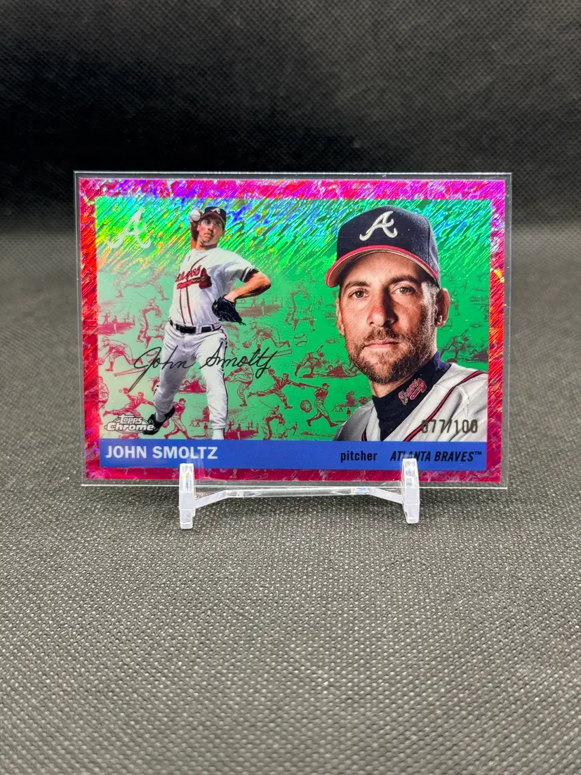John Smoltz 2025 Topps Platinum Anniversary Platinum Toile Cream/Fuchsia /100