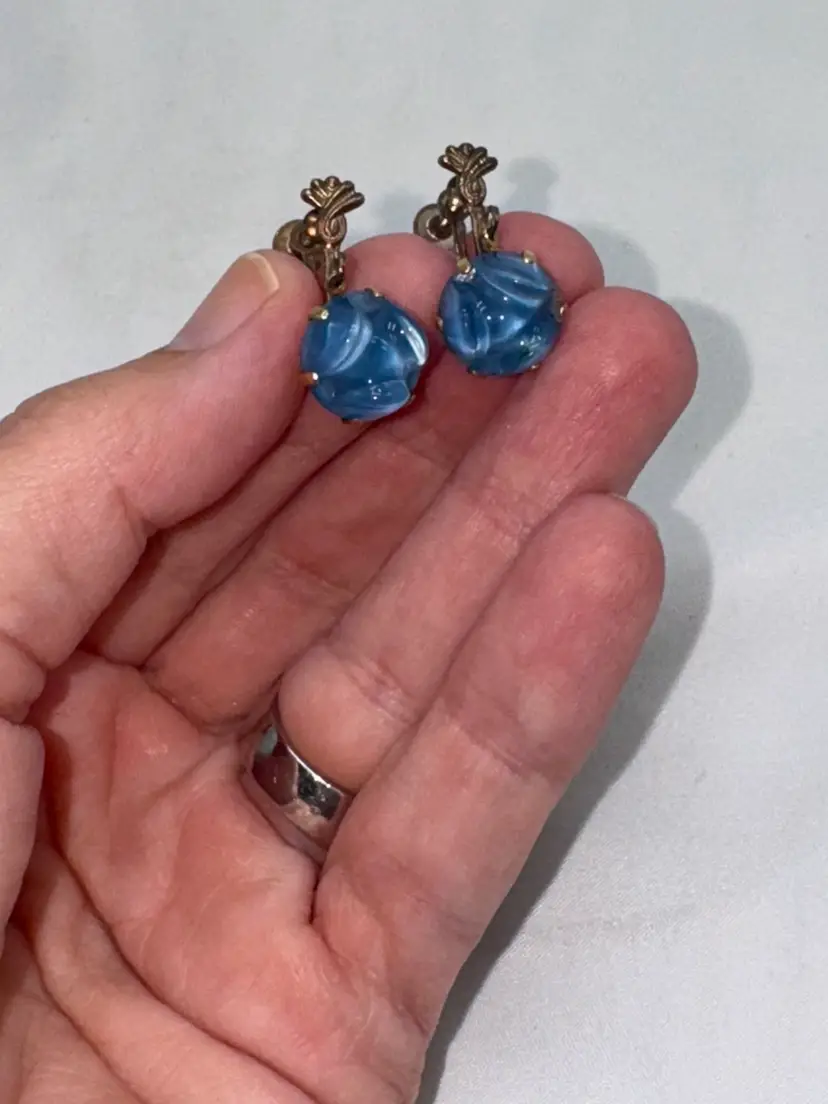 VTG Hand Made Czech Glass Carved Earrings