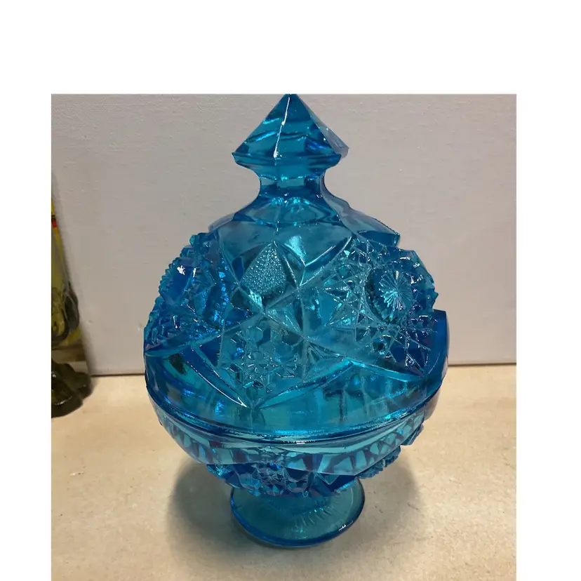 10. Blue lidded candy dish