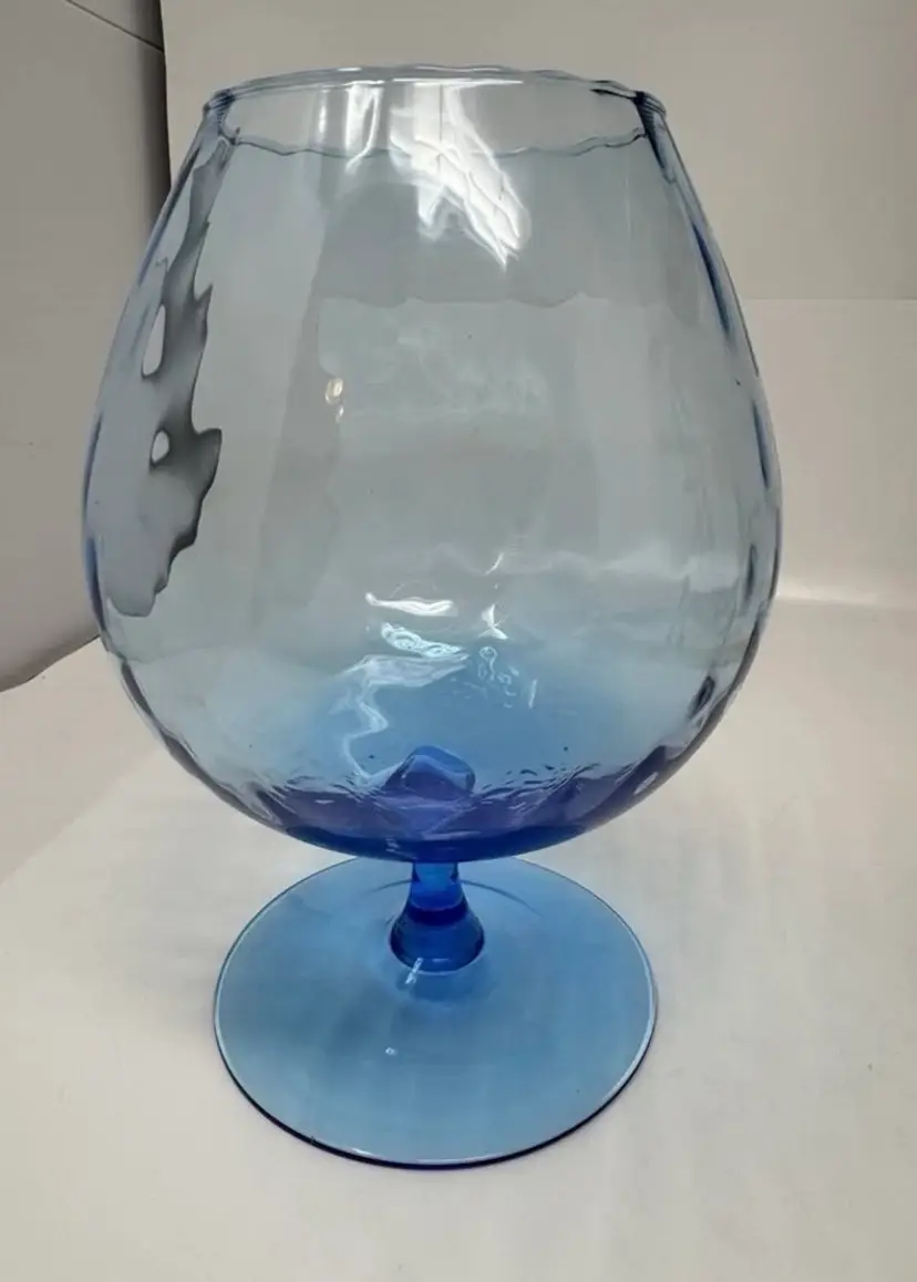Vintage MCM Empoli Art Glass Turquoise Blue Optic Diamond Brandy Snifter 8" H