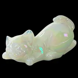 Vintage Fenton Art Glass Opalescent Iridescent Playful Rose Cat 4” Figurine